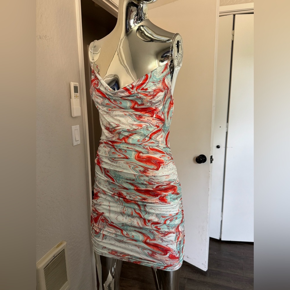 Marble Print Cowl Neck Dress